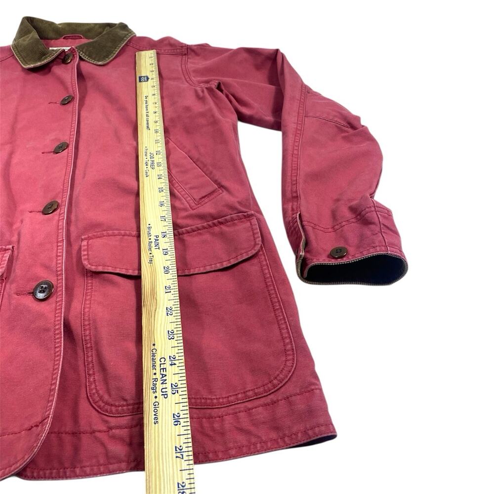 LL Bean Chore Barn Canvas Coat Utility Jacket Red Womens MED Flannel Lined - Picture 11 of 13